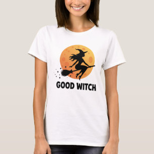 Bra Witch Flies Måne Silhouette Modern Halloween T Shirt