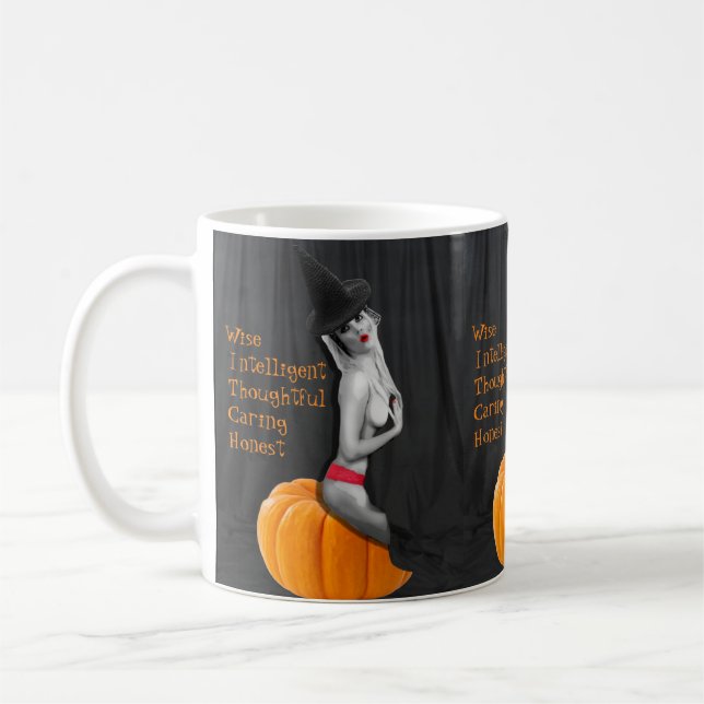 Bra Witch Goth Girl Sexy Pinup Meme Halloween Mugg (Vänster)