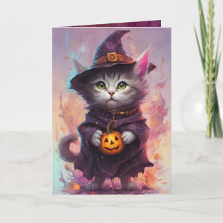 Bra Witch Kattunge, Cute Halloween Cat Hälsning Kort