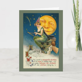 Bra Witch Riding by - Halloween Card Kort