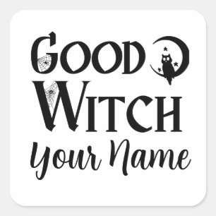 Bra Witch Uggla i Måne Halloween Fyrkantigt Klistermärke