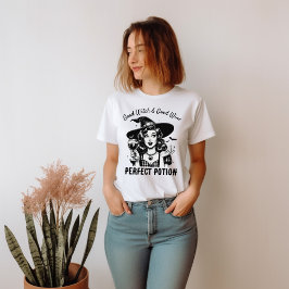 Bra Witch Vin Glass Retro Pinup Stil T Shirt