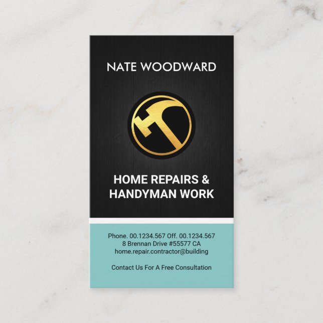Bra Wood Grain Kreativ Hammer Icon Handyman Visitkort (Framsida)