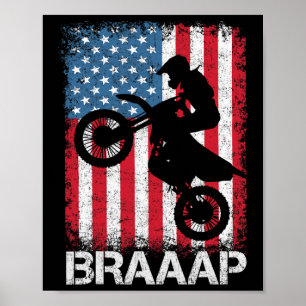 Braaap Vintage Usa Amerikansk Flagga T-Shirt Motoc Poster