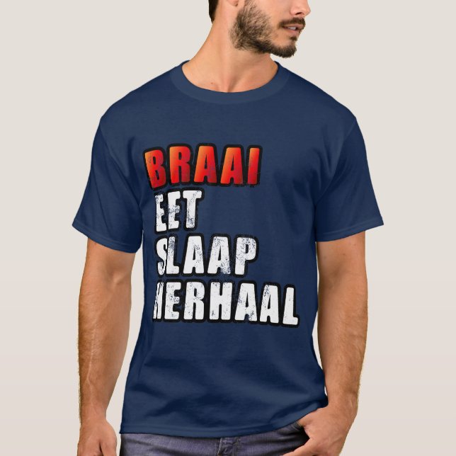 Braai Eat Sleep Repetera South African BBQ T Shirt (Framsida)