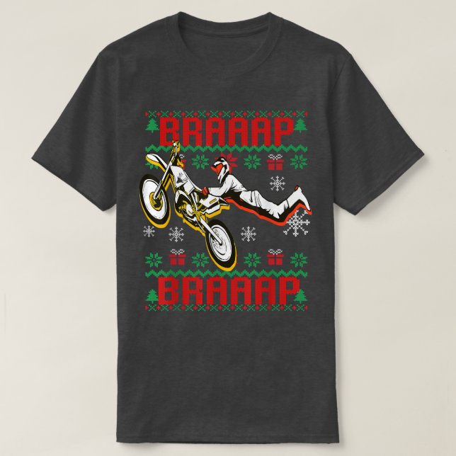 BRAAP Through The Snow Ugly Christmas Motocross Di T Shirt (Design framsida)