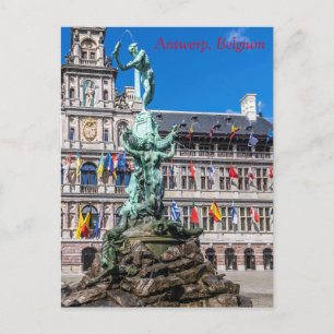 Brabos monument och Stadhuis Antwerpen Vykort