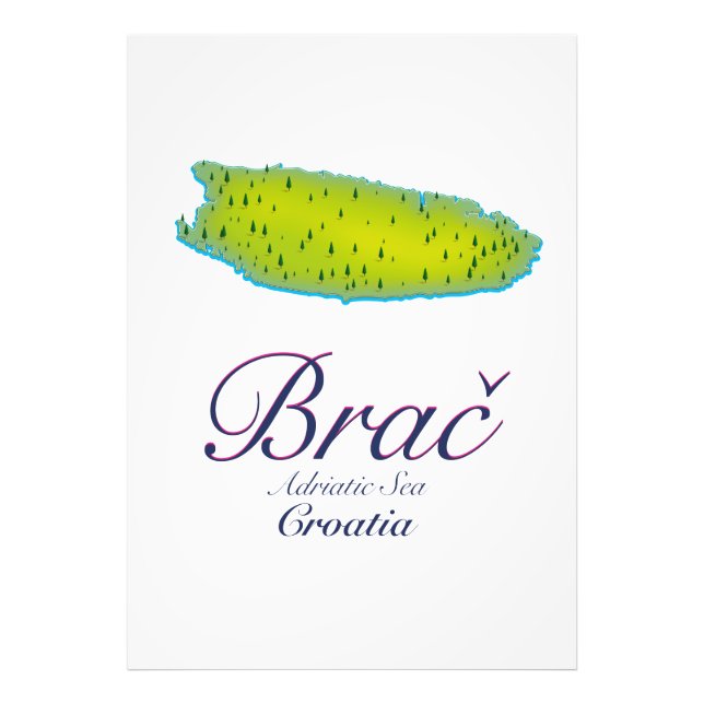 Brač Adriatic Sea, Kroatien karta Fototryck (Framsidan)