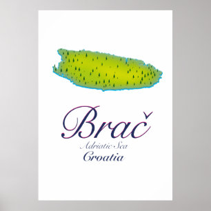 Brač Adriatic Sea, Kroatien karta Poster