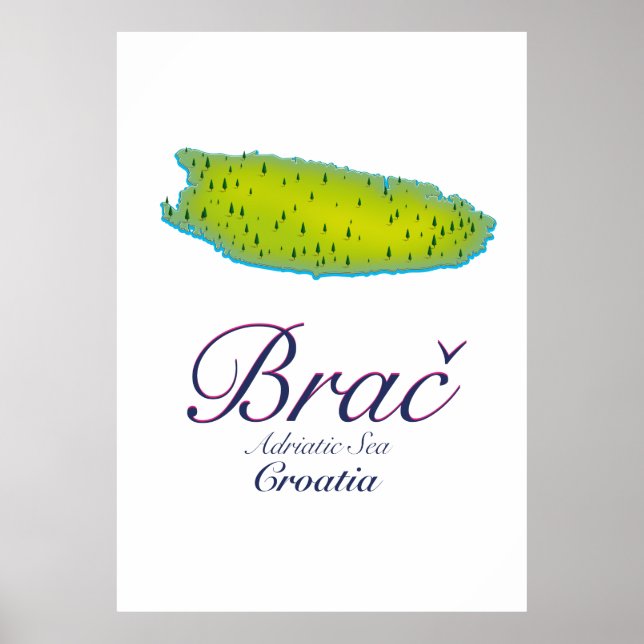 Brač Adriatic Sea, Kroatien karta Poster (Framsidan)