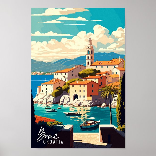 Brac Kroatien Art vintage resor illustration Poster (Framsidan)