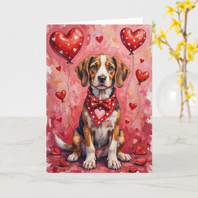 Bracco Italiano Valentine Dog Sitting with Hearts  Kort (Gul blomma)