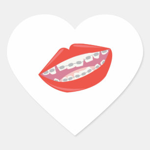 Braces Teeth Hjärtformat Klistermärke