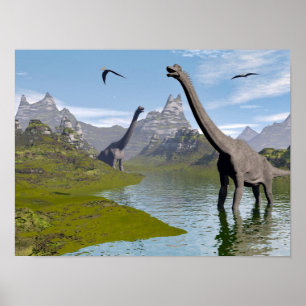 Brachiosaurus dinosaurs i vatten - 3D-rendering Poster