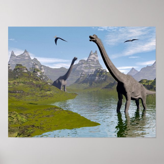 Brachiosaurus dinosaurs i vatten - 3D-rendering Poster (Framsidan)