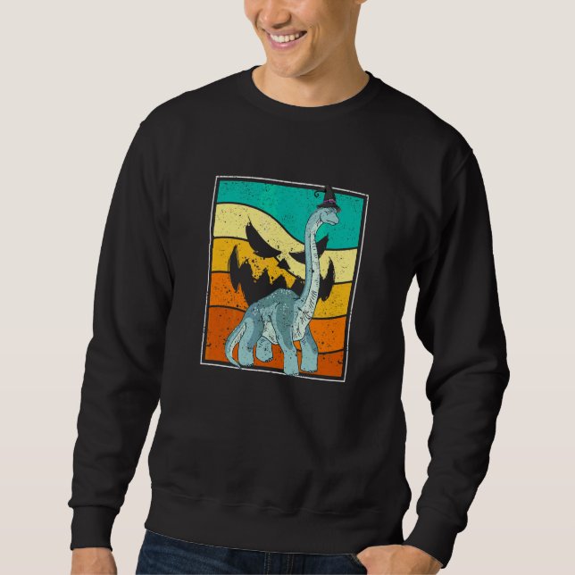 Brachiosaurus Häxa Pumpa Halloween Dinosaurie Bros Lång Ärmad Tröja (Framsida)