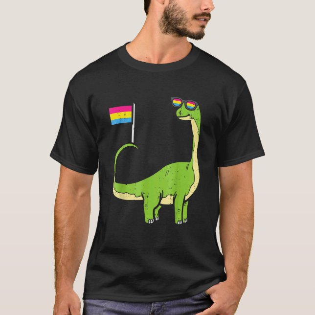 Brachiosaurus Pansexual Flagga Pan Pride DInosaurs T Shirt (Framsida)