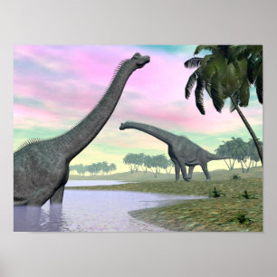 Brachiosaurusdinosaurs i natur - 3D framför Poster