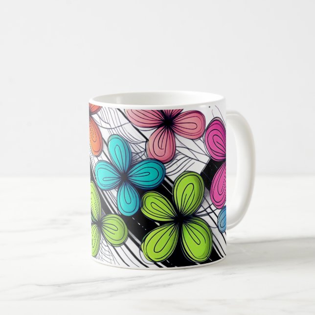 Bräckt doodle Blommigt Art - Färgläge Kaffemugg (Framsida höger)