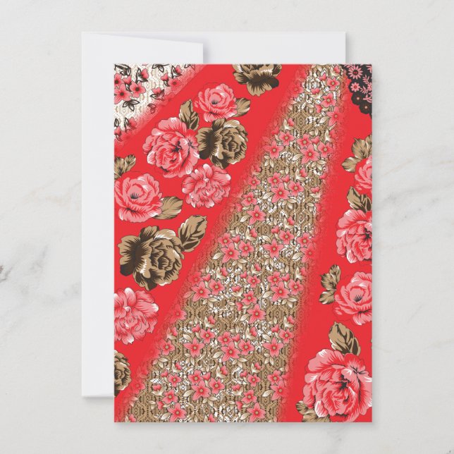 Bräckt rödtyg med svår blommigt och inbjudningar (Framsida)