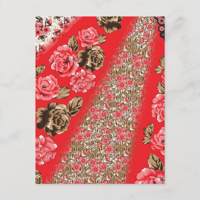 Bräckt rödtyg med svår blommigt och tilläggskort (Framsida)