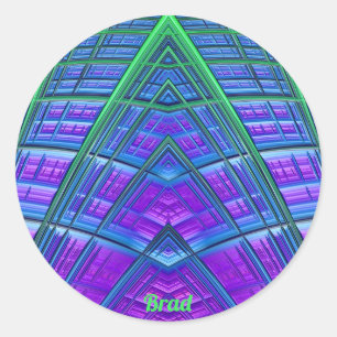 BRAD ~ Coola! Grönt Lila Blue Geometric ~ Runt Klistermärke