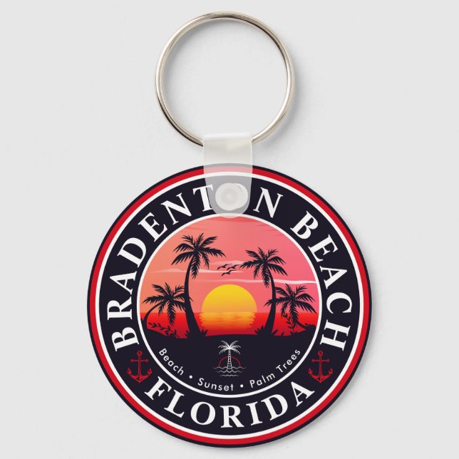 Bradenton Florida Retro Sunset Handflatan träd 196 Nyckelring (Framsida)
