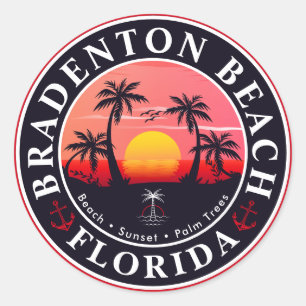 Bradenton Florida Retro Sunset Handflatan träd 196 Runt Klistermärke