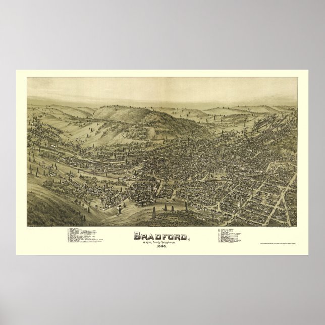 Bradford, PA Panoramic Karta - 1895 Poster (Framsidan)