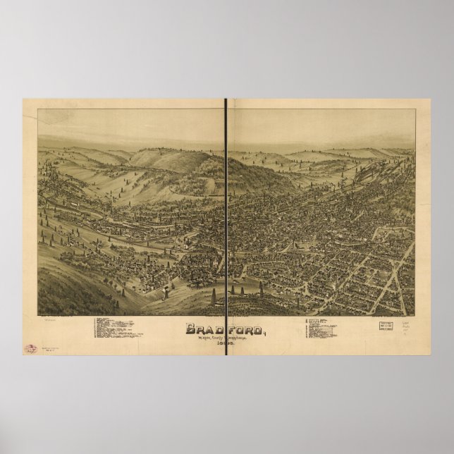 Bradford Pennsylvania 1995 Antique Panoramic Karta Poster (Framsidan)