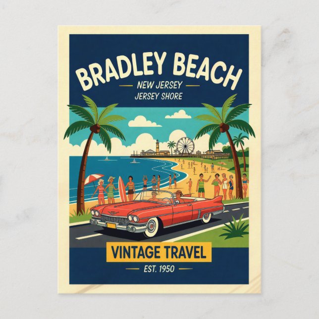 Bradley Beach NJ Jersey Shore Retro Vykort (Framsida)