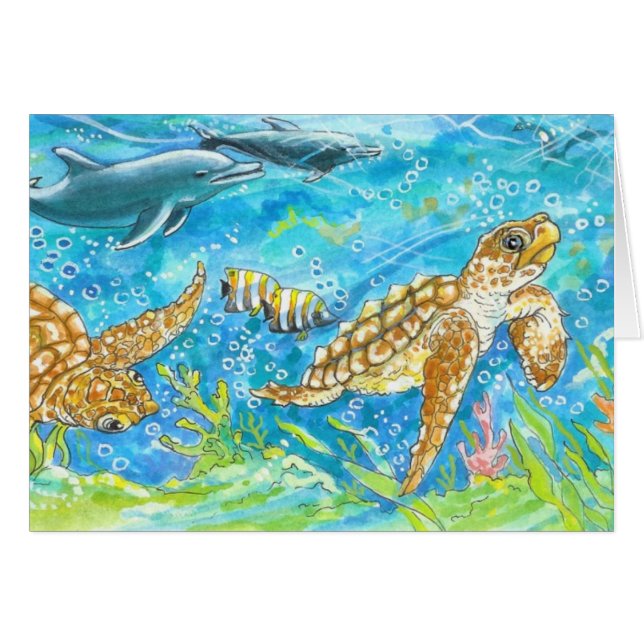BRÅDSKA    Seaturtles av Diana S Martin Hälsningskort (Framsidan Horizontal)