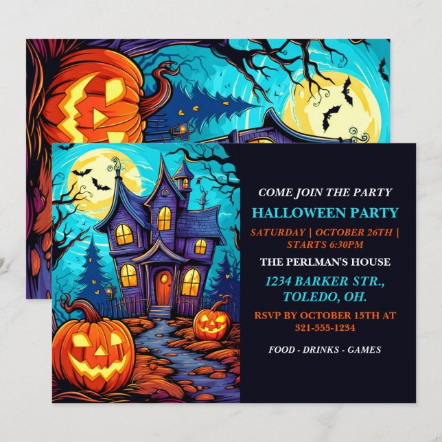 Brådskande inbjudan till Happy halloween-partiet (Fram/baksida)