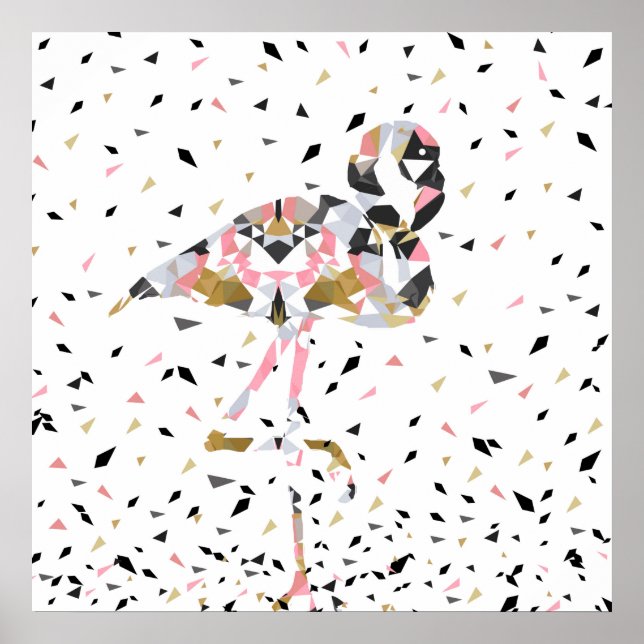 Brådskande utformning av Cute geometric Flamingo Poster (Framsidan)
