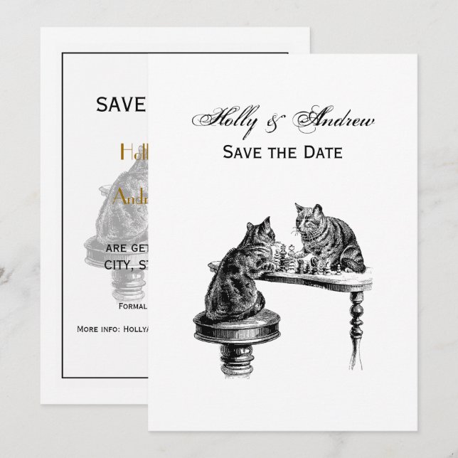 Brädspel: Två katter som spelar en schackmatch Inbjudningar (Fram/baksida)