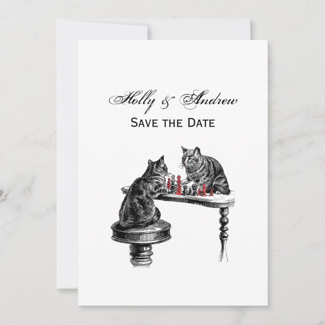 Brädspel Två katter som spelar schackmatch röd Inbjudningar (Framsida)