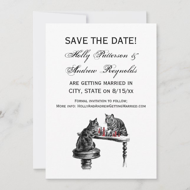 Brädspel Två katter som spelar schackmatch röd Inbjudningar (Framsida)