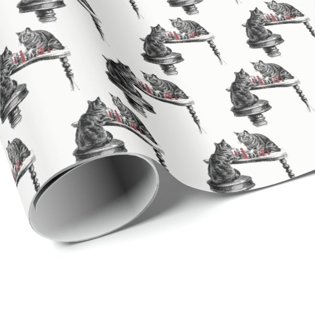 Brädspel Två katter som spelar schackmatch röd Presentpapper (Rullad Hörn)