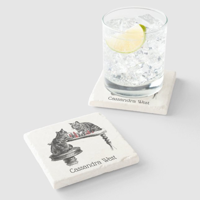 Brädspel Två katter som spelar schackmatch röd Stenunderlägg (Sidan)