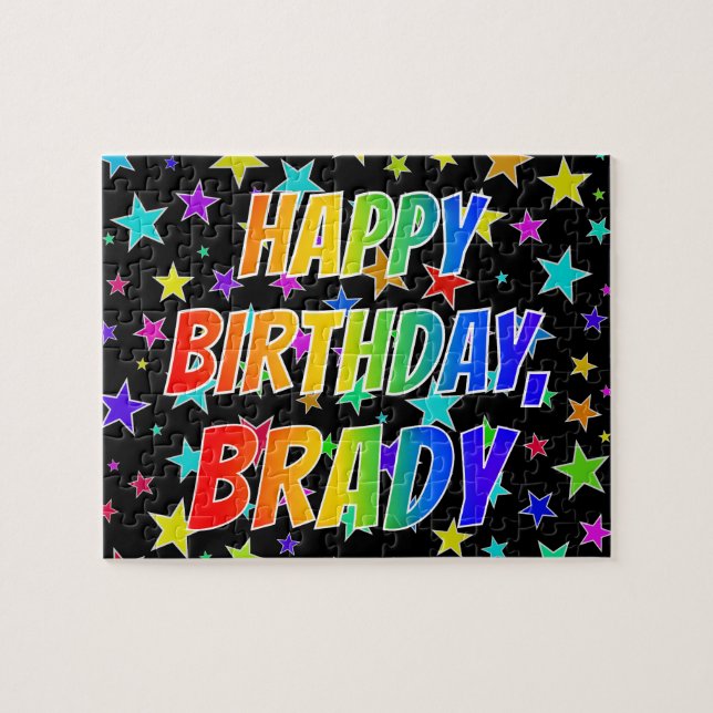 "BRADY" Förnamn, Kul "GRATTIS PÅ FÖDELSEDAGEN" Pussel (Horisontell)