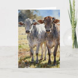 Brahman Kvigor I Akvarell Kort