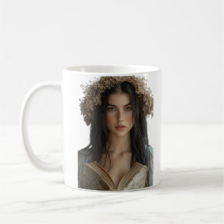Braided Beauty in Bloom - Elegant Blommigt Porträt Kaffemugg