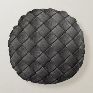 Braided Black Leather: Vintage Struktur Rund Kudde