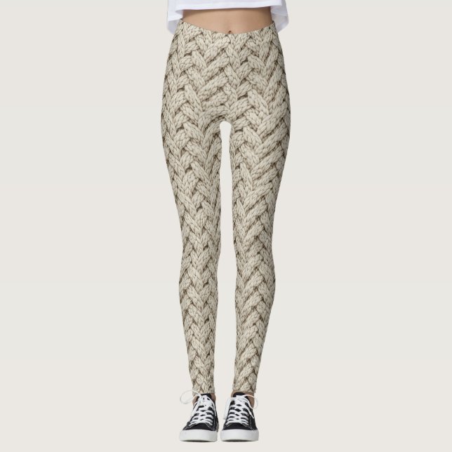 Braided Thread Knit Texture – Warm Beige (2) Leggings (Framsida)