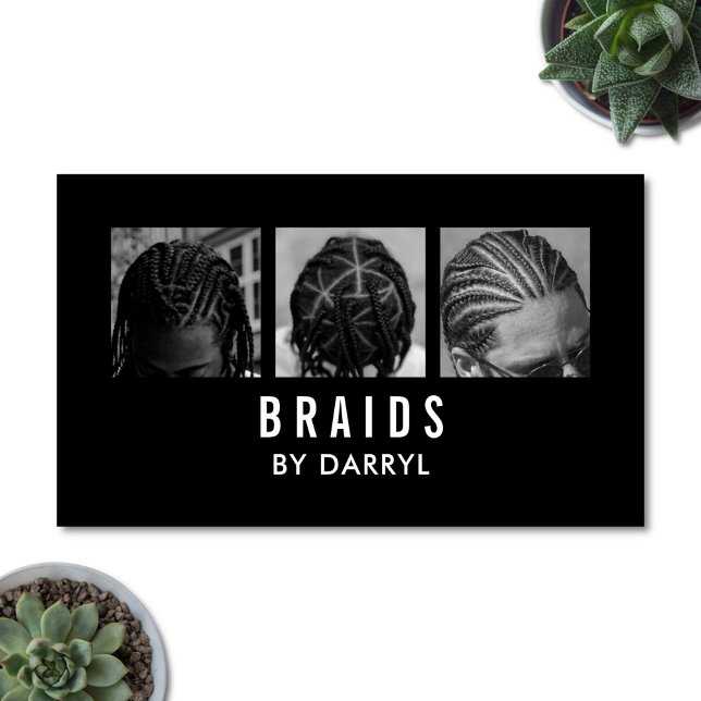 Braiding Braider Photo Afro Hair Stylist Visitkort (Modern photo braids business card)