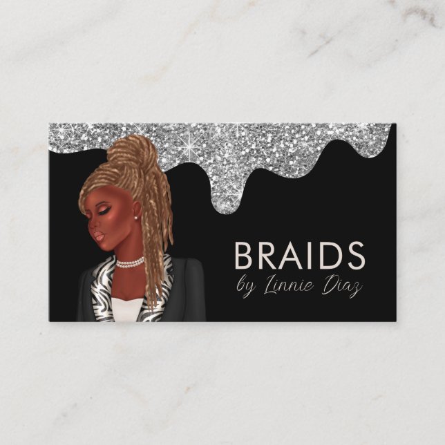 Braiding Salon Beauty Silver Faux Glitter Visitkort (Framsida)