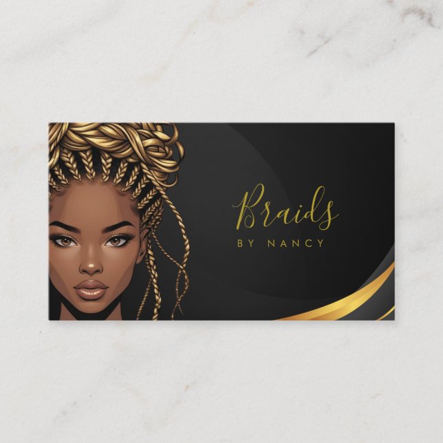 Braids Black And Gold Business Card Visitkort (Framsida)
