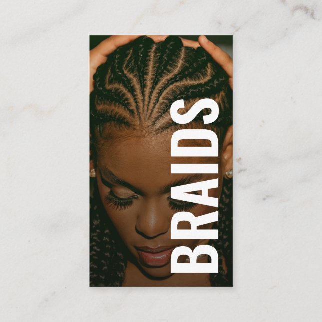 Braids bold Typography script handwritten photo  Visitkort (Framsida)
