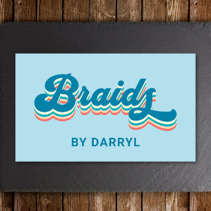 Braids Braiding Braider Groovy Retro Blue Visitkort