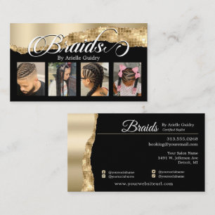 Braids Hair Braiding Stylist Salon Guld Glam Photo Visitkort